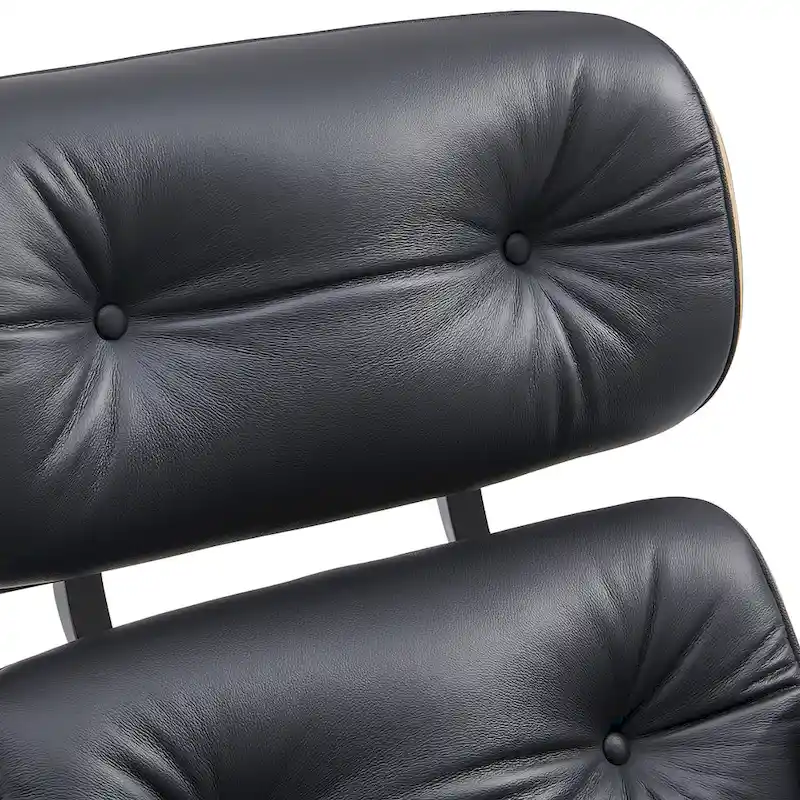 Mid-century Modern Lounger Real Leather Arm Chair and Ottoman Set