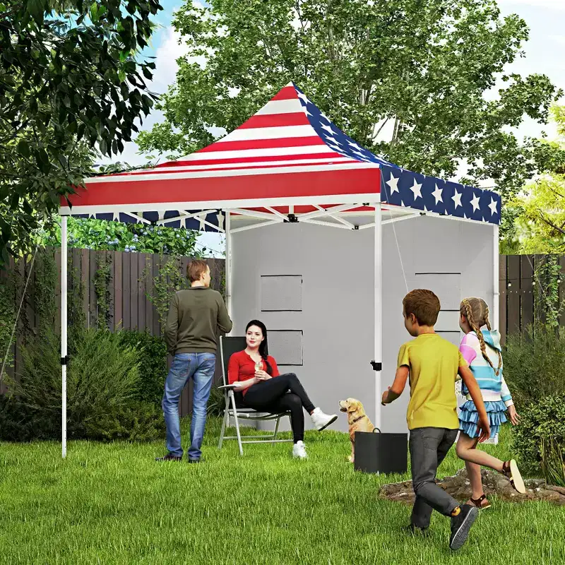 Outsunny 10' x 10' Heavy Duty Pop Up Canopy Tent with Sidewall, UPF50+ Instant Sun Shelter