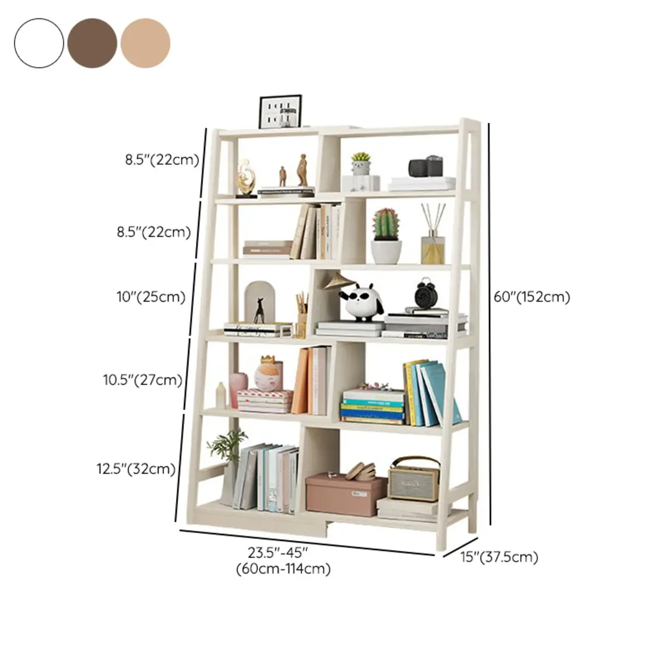 5-Tier Walnut Wooden Open Ladder Bookshelf