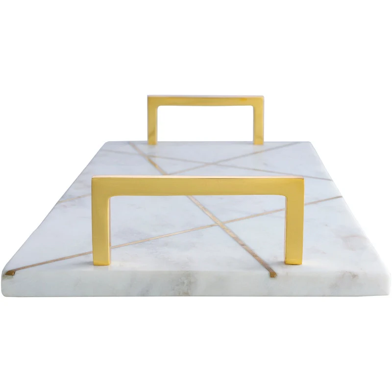 Lena Marble & Metal Inlay Rectangular Accent Tray - 18  x 9  x 2.1
