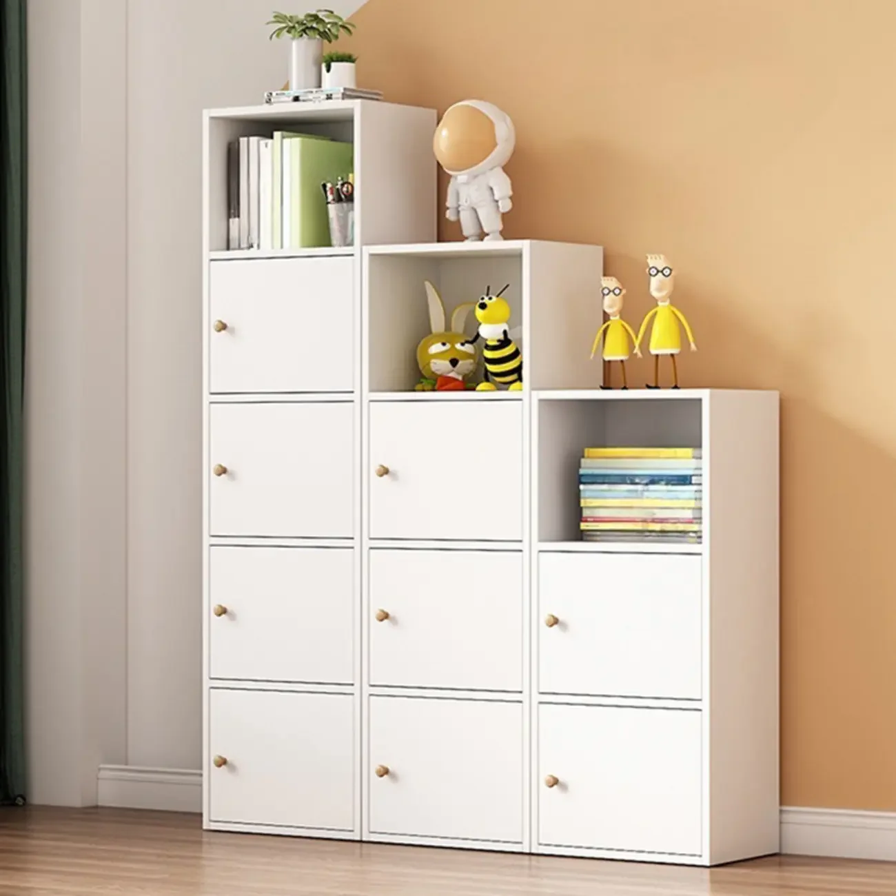 Simple Rectangular White Modular Wooden Bookcase