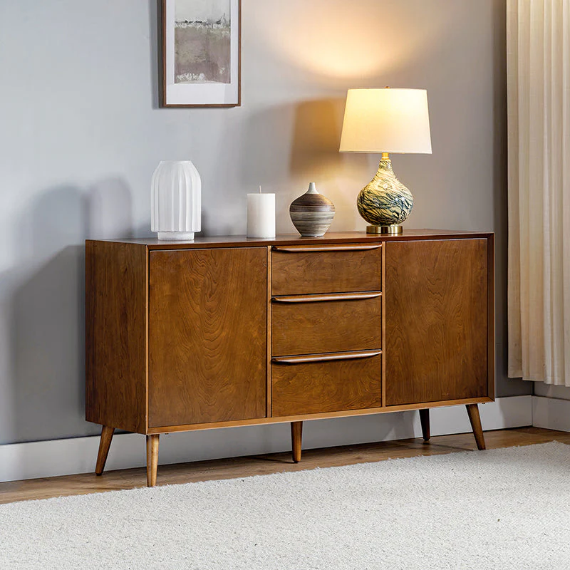 3-Drawer Sideboard with 2-Door Cabinet, Adjustable Shelves, Finished Back & Solid Wood Legs | Acorn | Single