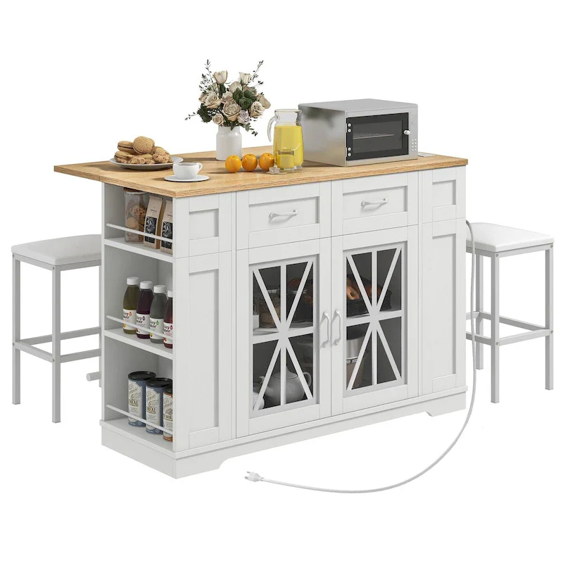 Moasis 47 Kitchen Island With Drop Leaf & 2 Bar Stools