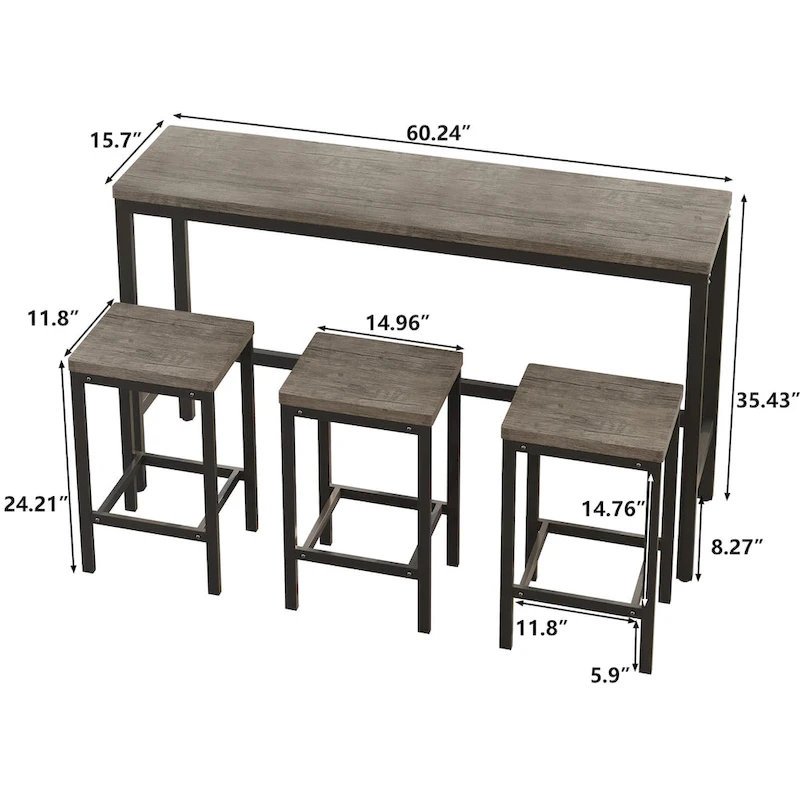 Modern Design Kitchen Dining Table Set with 3 Stools