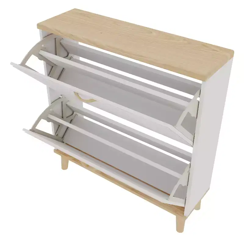 GDFStudio Dick Freestanding 2 Flip Drawers Wood Shoe Cabinet with Adjustable Shelf