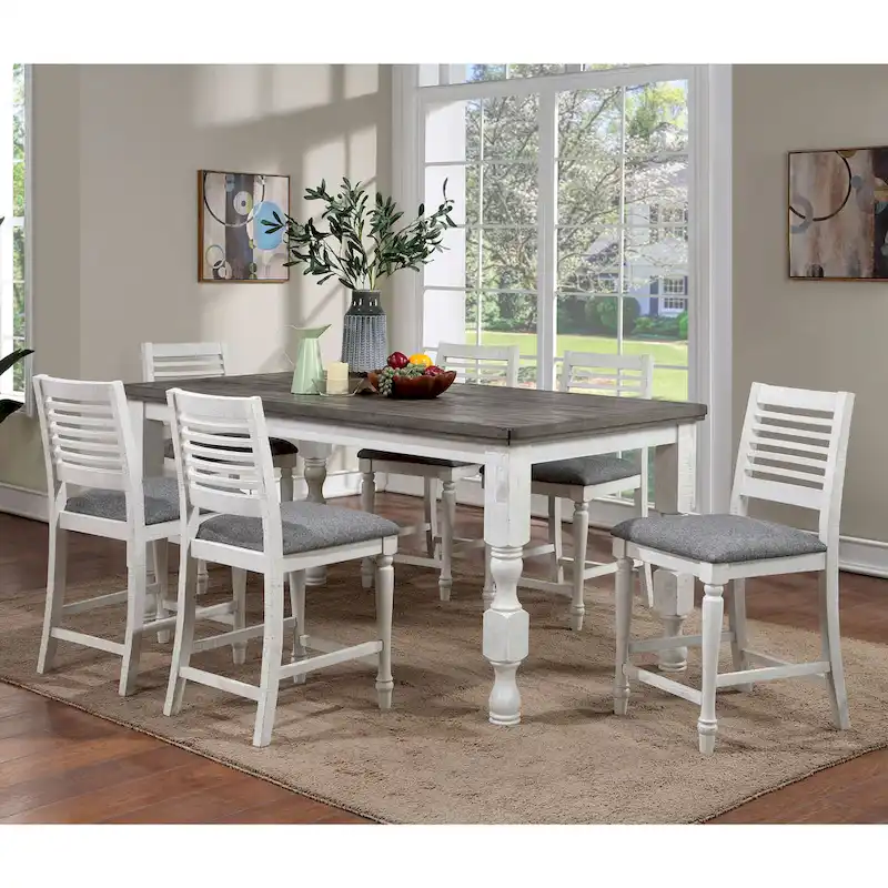 Ionessa Contemporary Antique White Wood 7-Piece Counter Height Dining Table Set by Furniture of America