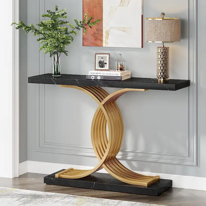 Console Table, Entryway Table with Geometric Legs, Sofa Table - 11.81  D x 39.37  W x 31.49  H