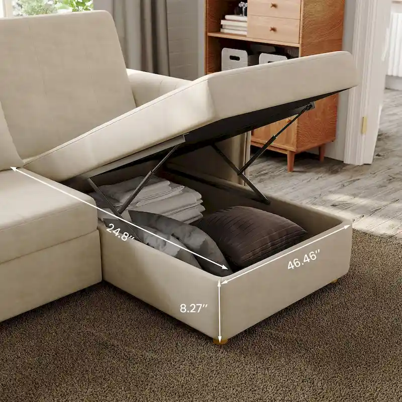 L-Shape Sofa Bed with Scratch-Resistant Fabric and Solid Wood Frame