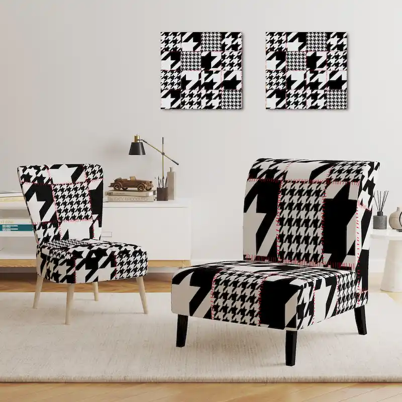 Classic Houndstooth Pattern Upholstered Accent Chair