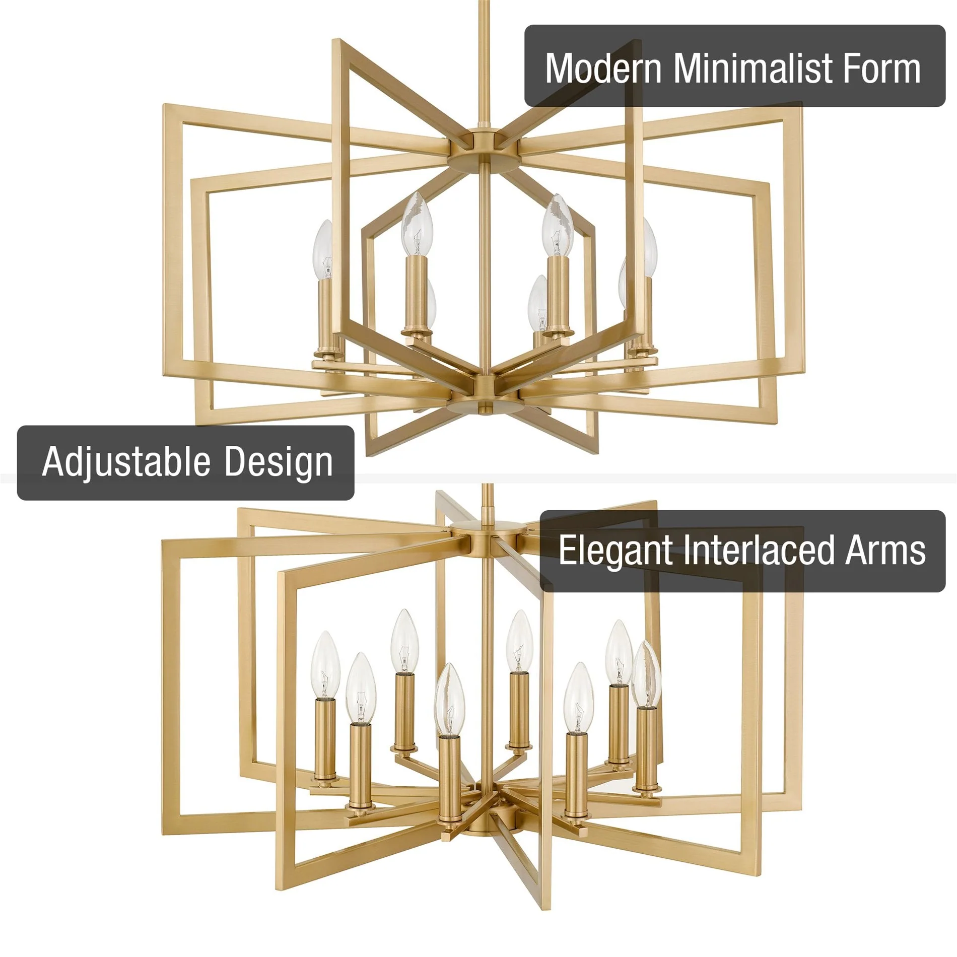 Kira Home Glam 27 8-Light Large Modern Geometric Chandelier, Cool Brass Finish