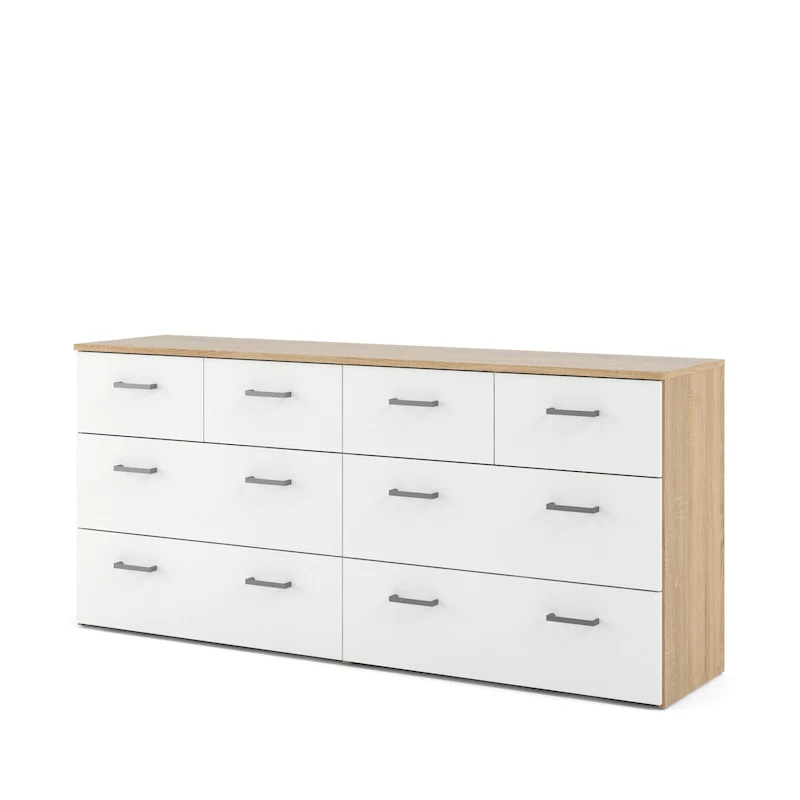 Oak & White Scandinavian 8-Drawer Double Wide Dresser with Foil Finish for 1