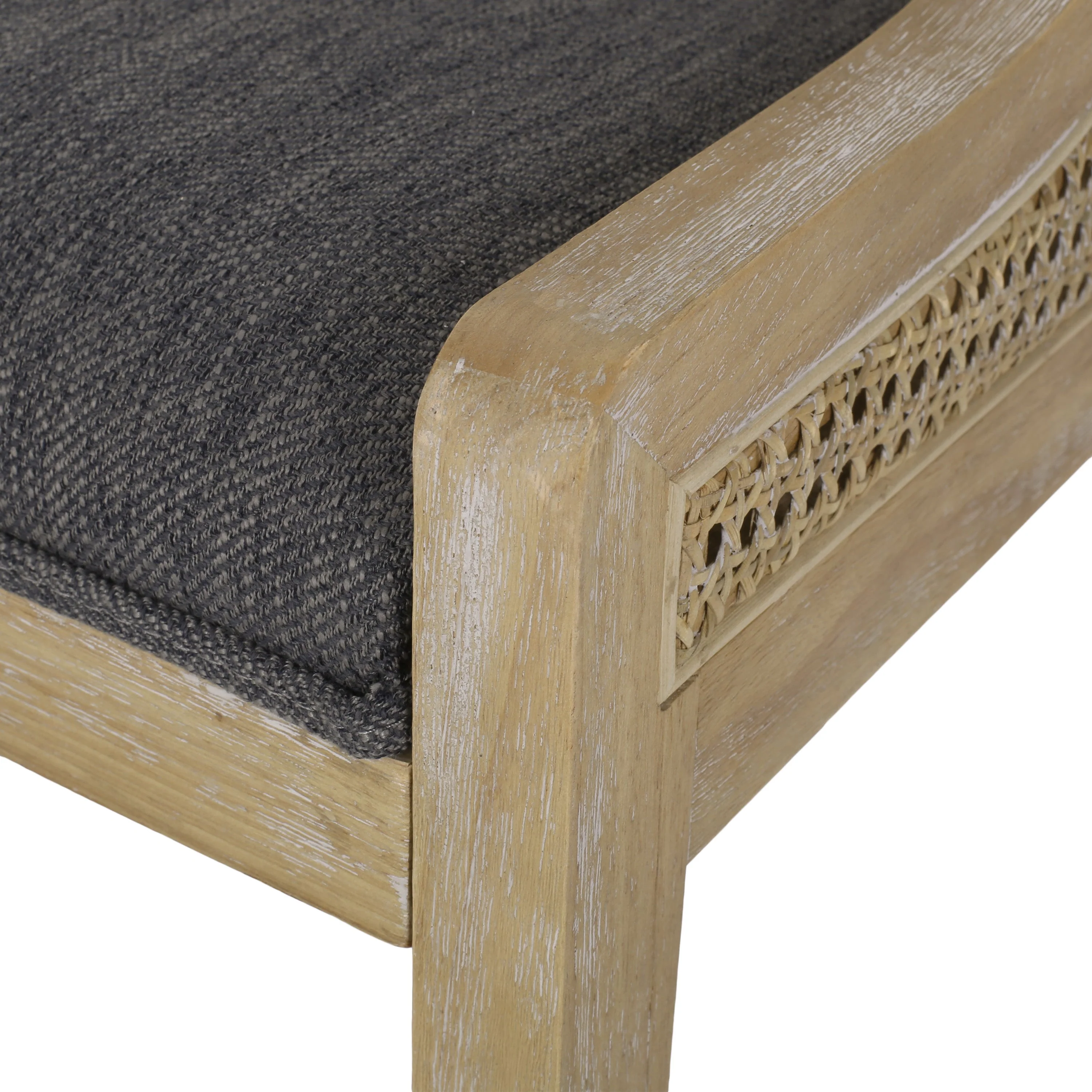 Rustic Cane and Wood Upholstered Dining Chairs, Set of 2