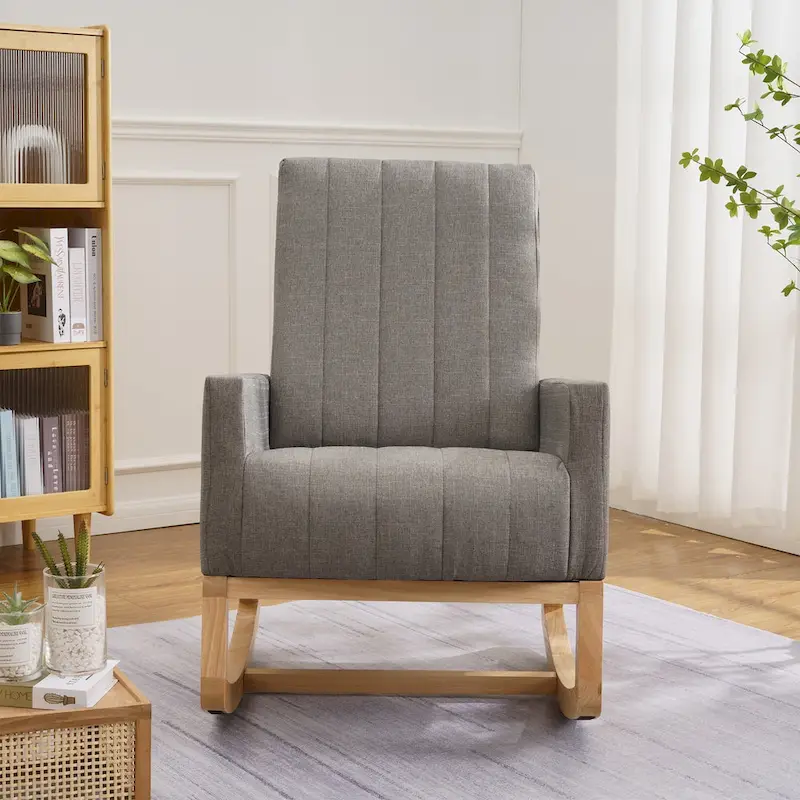 Gray Teddy Velvet Adjustable Rocking Chair with Footrest