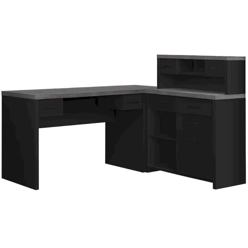 Grey L-Shape Computer Desk with 8 Drawers, Single User