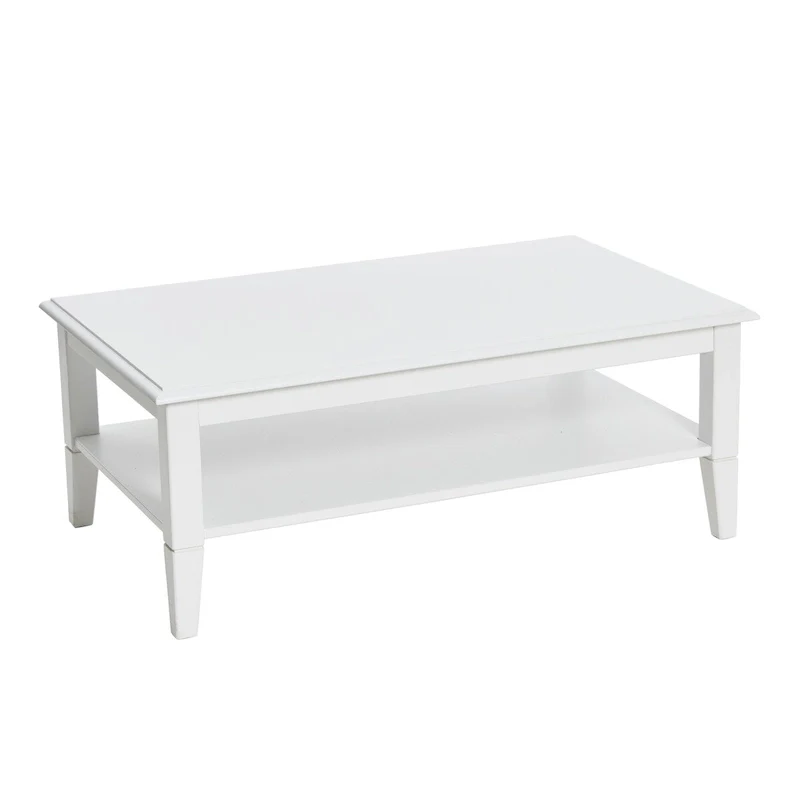 White Wood-Top Coffee Table with Storage Shelf for 1