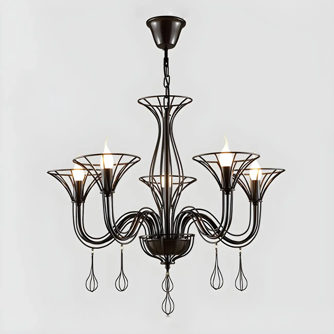 Black Metal Curved Design Modern Chandelier Fixture