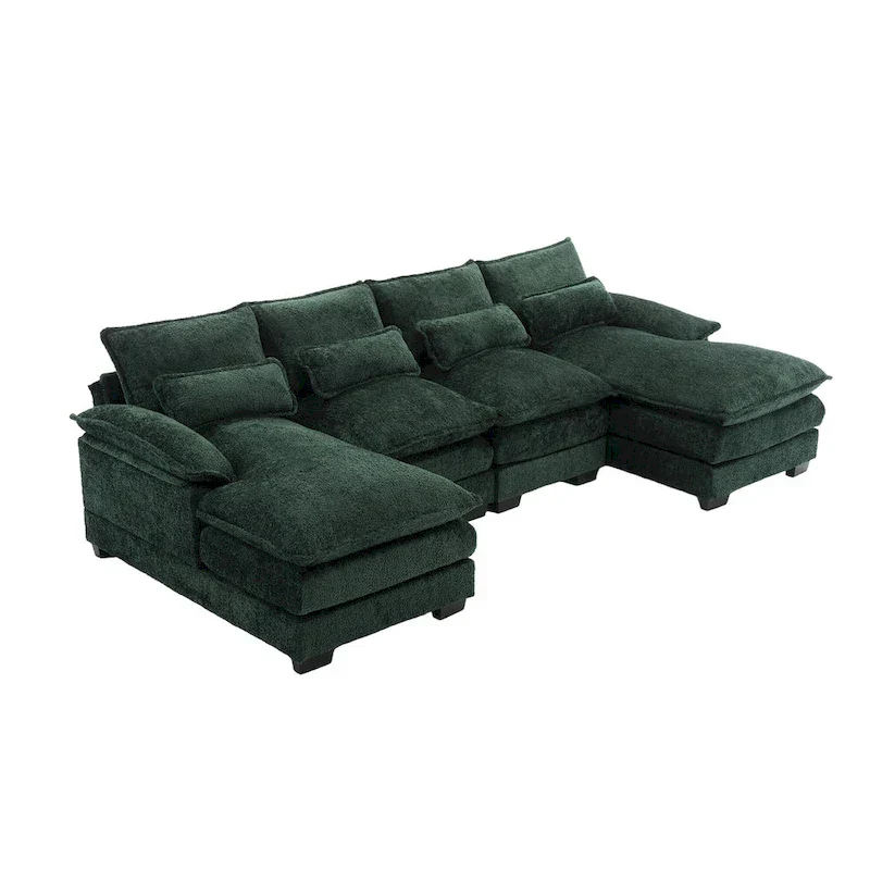 110.63 Modern U-Shaped Chenille 4 Seater Sectional Sofa with Double Cushions, 2 Chaise and High-Density Foam