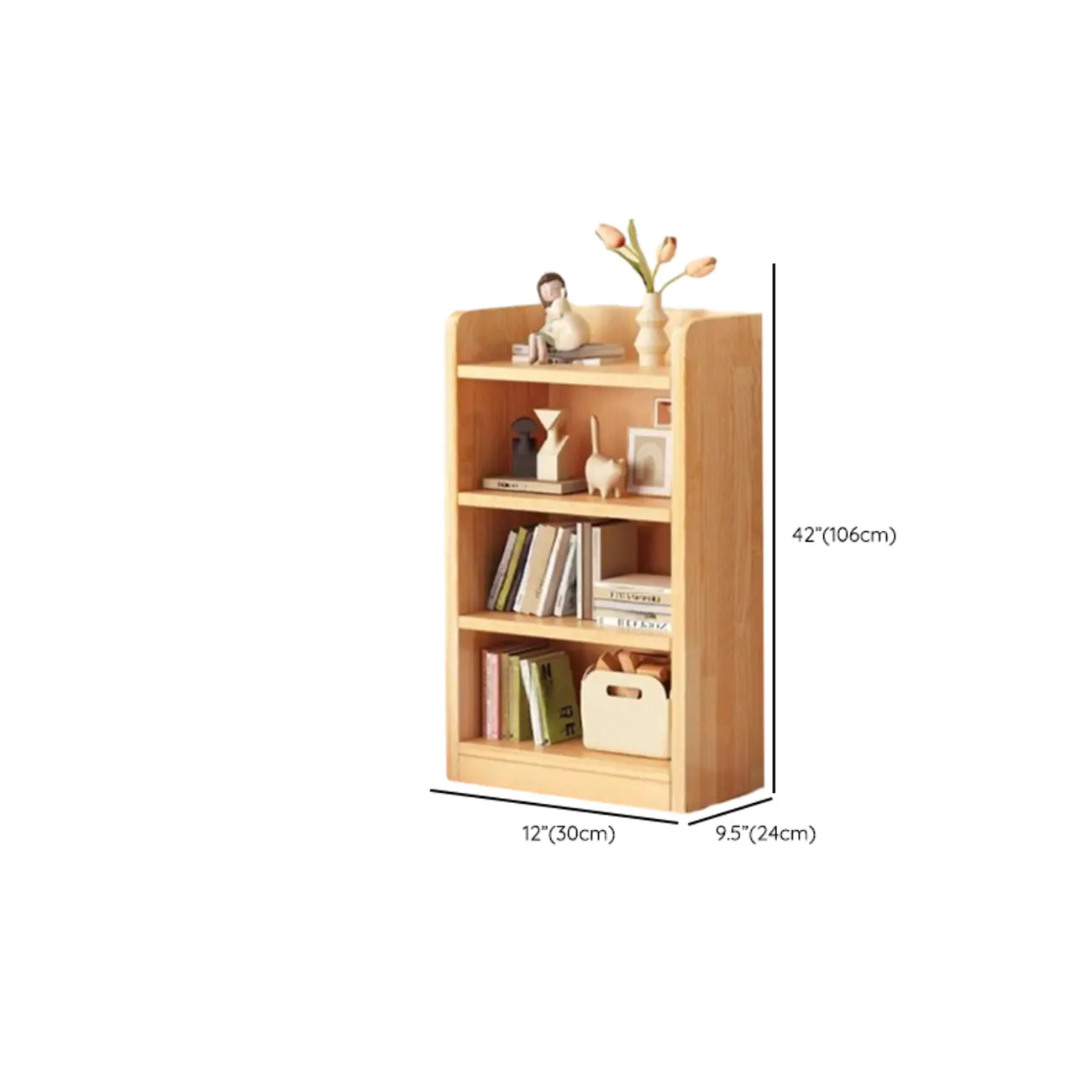 Narrow Vertical Modern Wooden Bookcase in Natural Finish