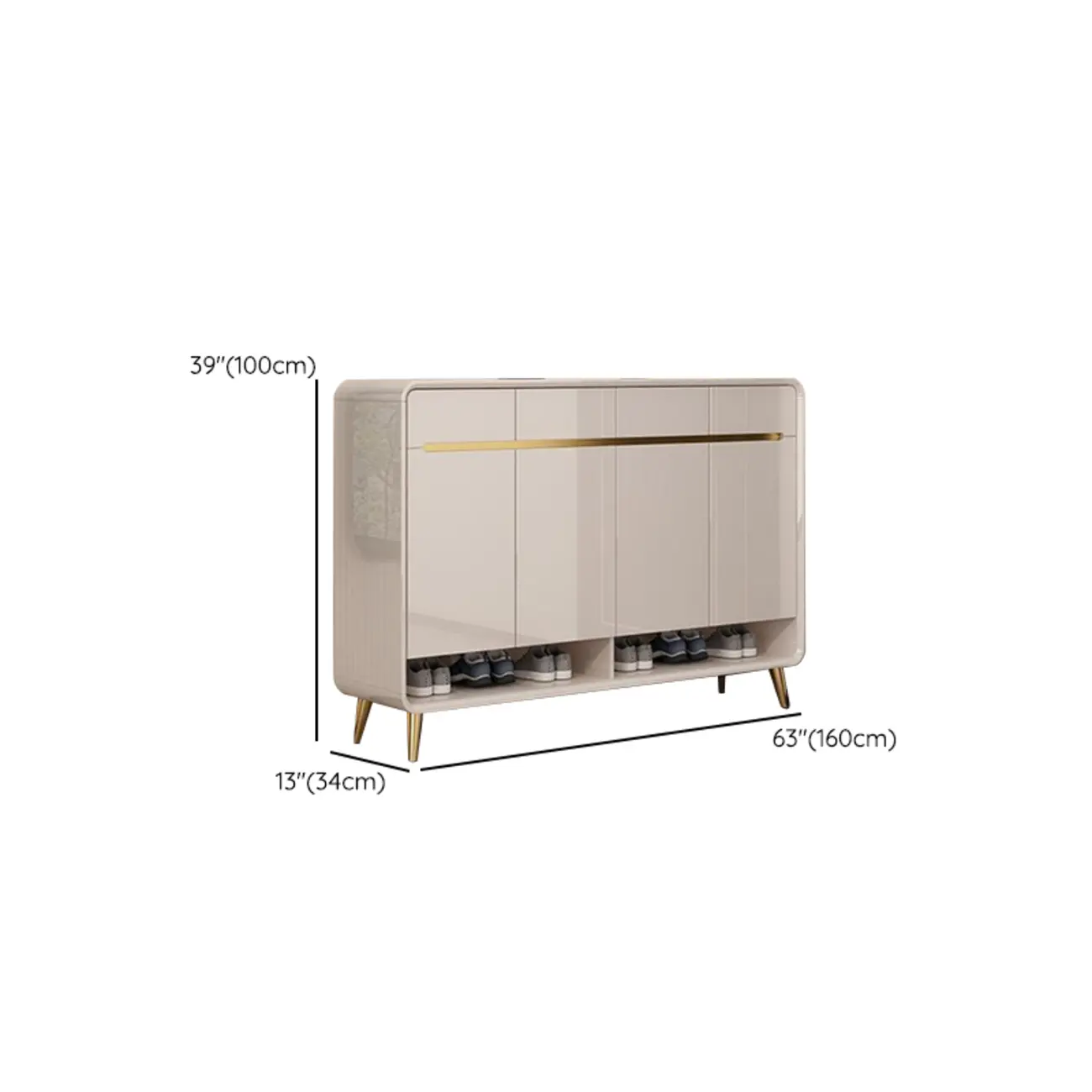 Glam Beige Solid Wood Shoe Cabinet with Display Top