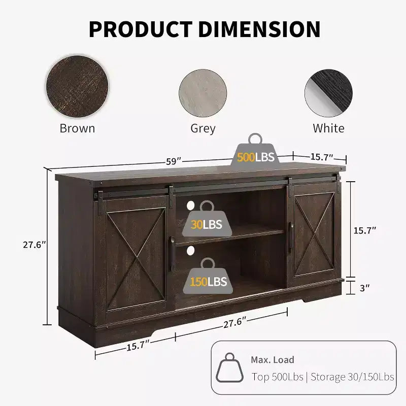 Farmhouse TV Stand for 65 TVs  Entertainment Center with Sliding Barn Doors, Adjustable Shelf & Storage Cabinet for Living Room or Bedroom