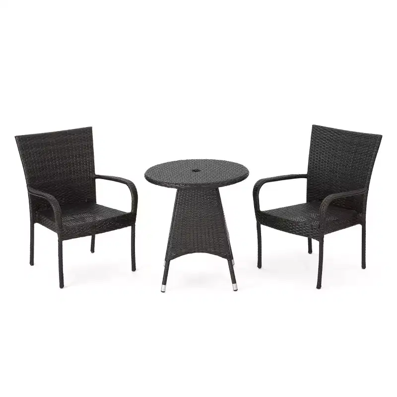 GDFStudio Nyanza Outdoor Wicker 3 Piece Bistro Set with Umbrella Hole