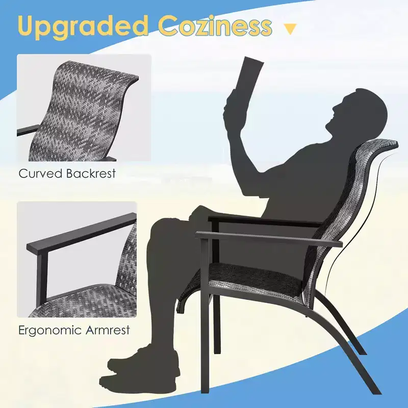 Costway 3 PCS Patio Rattan Bistro Set High Backrest Armrest SideTable Mix Gray\Mix Brown