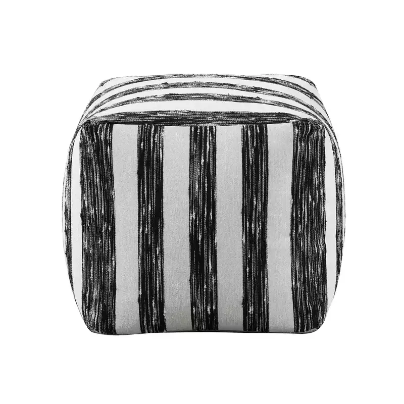 TUYOHW 16H Square Pouf Chic Jacquard Ottoman for Living Room,Footrest Stool Non-Slip Bean Bag Chair,300lbs Capacity,Zebra Stripes