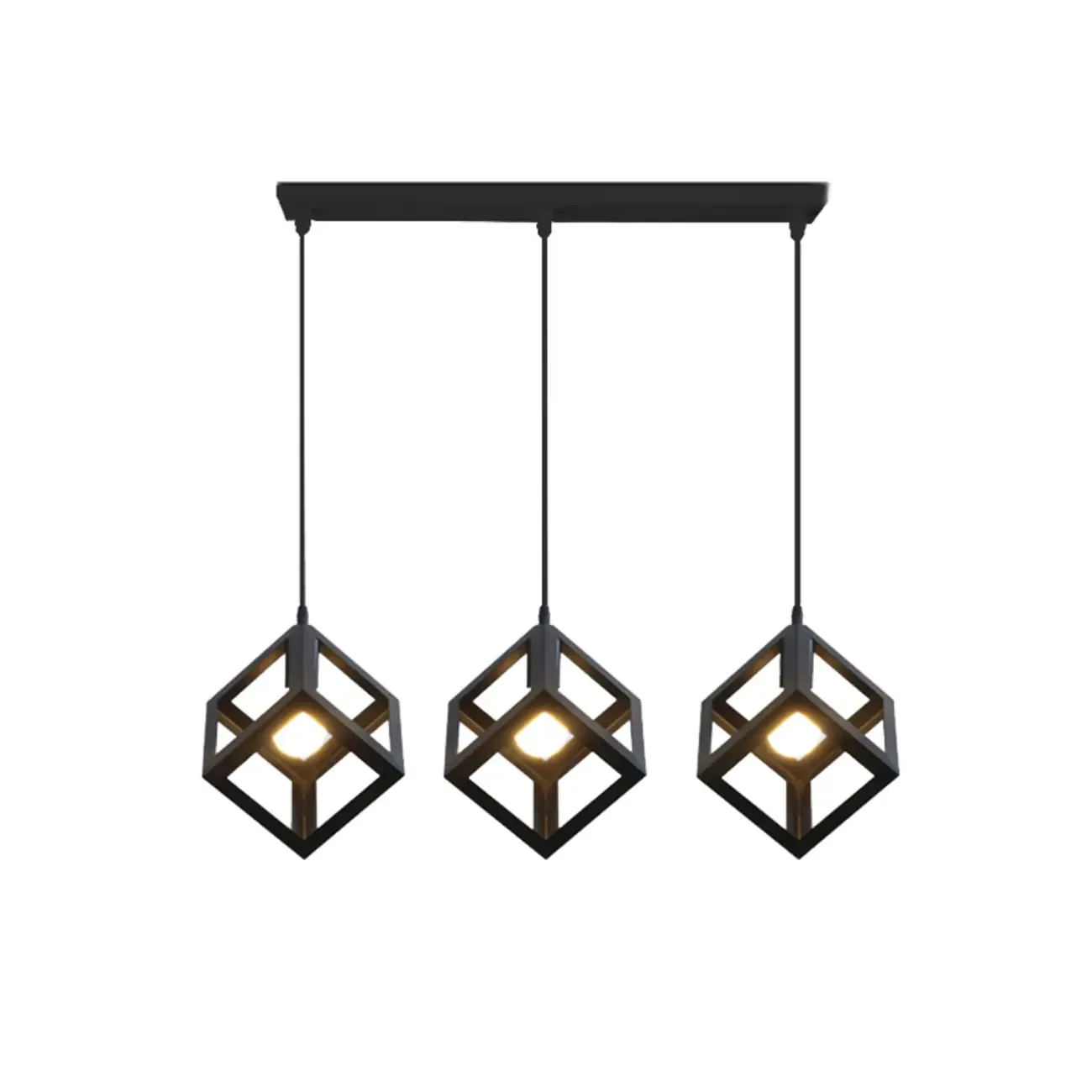 Industrial Black Metal Geometric Island Pendant Light