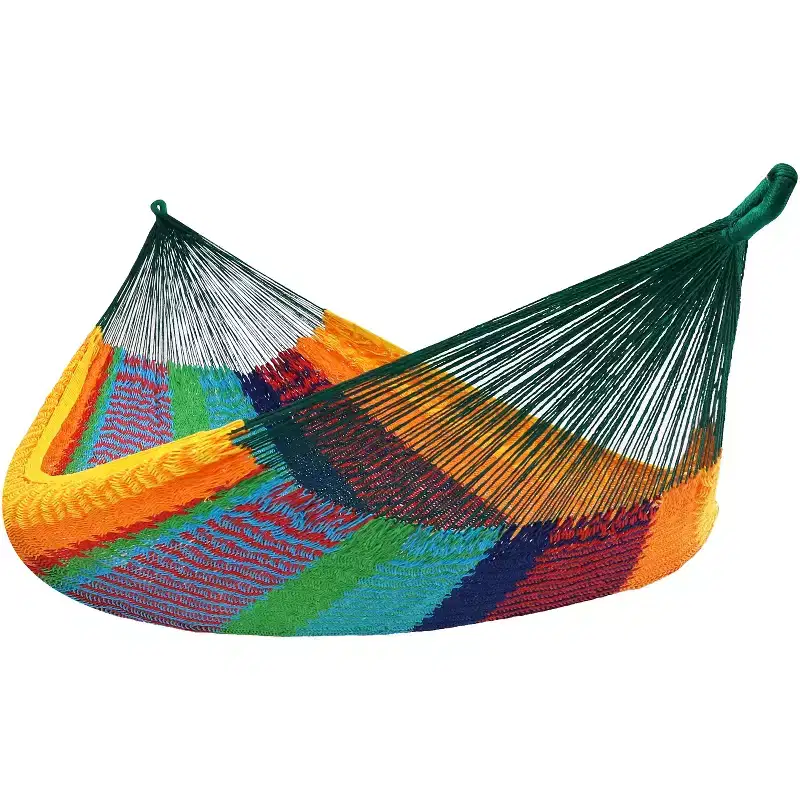 HomeRoots Green Red And Yellow Striped Double Hammock