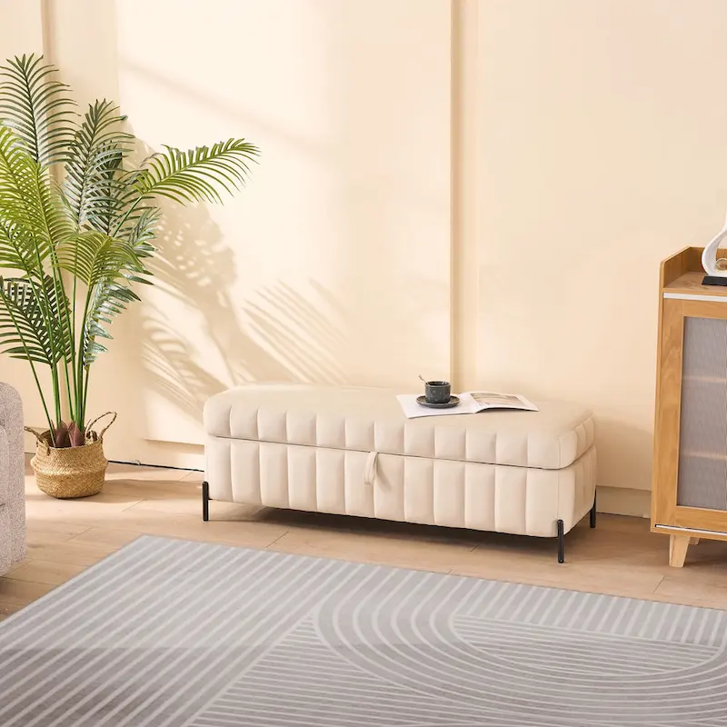49.21 Wide Velvet Storage Soft Bench for Living Room, Entryway and Bedroom