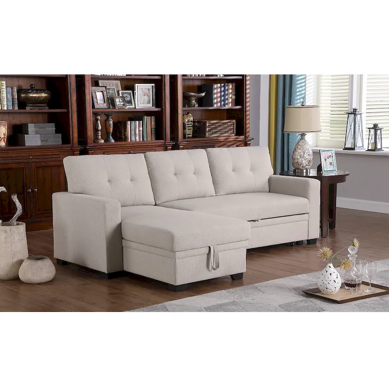 Upholstered Pull out Sectional Sofa with Chaise