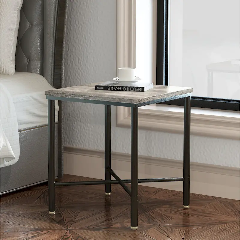 Brown Wood Top Black Metal Base Square Side Table for 1 – 19