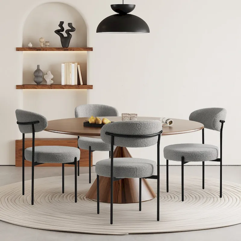 Bayville Mid-Century Curved Back Fabric Upholstered Metal Dining Chair (Set of 4)