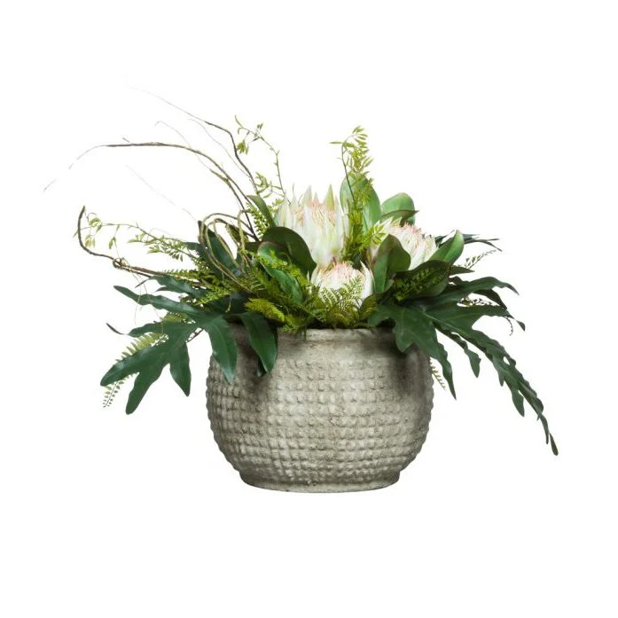 Protea/Fern in Grey Bowl