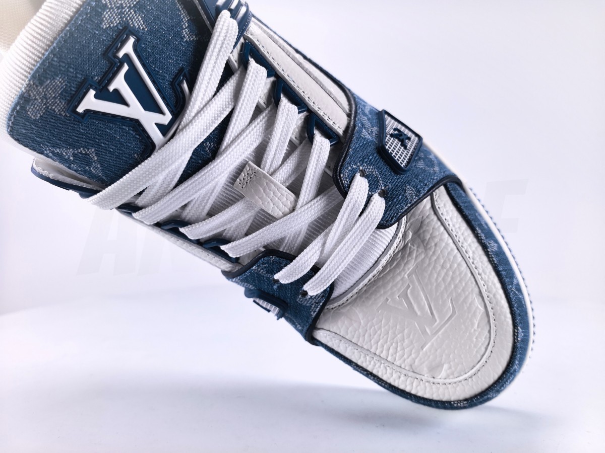 LV Trainer Monogram Denim White Blue - Aktrende