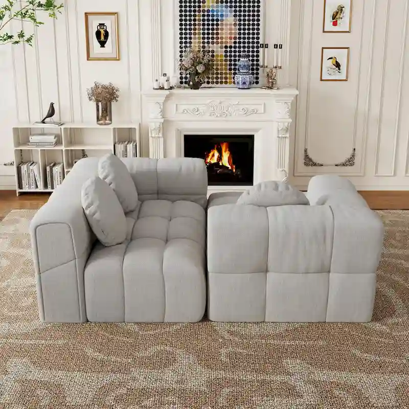 103 L-Shaped Chenille Sectional Sofa with Left Recliner & Pillows