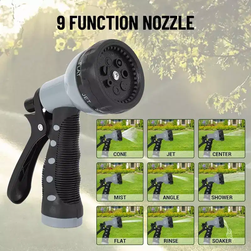 Retractable Garden Hose Reel 1/2 inch x 100 ft Wall Mount With 9-Pattern Nozzle