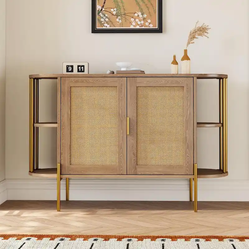 2-Door Curved Side Cabinet with Rattan Doors
