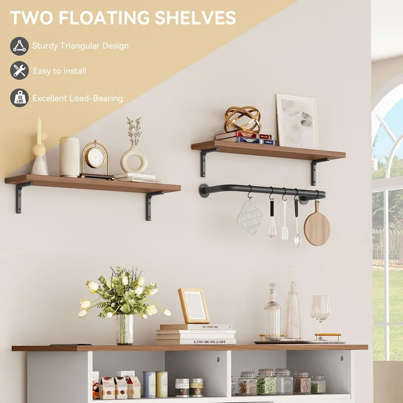 47 Farmhouse Coffee Bar Cabinet with Floating Shelf