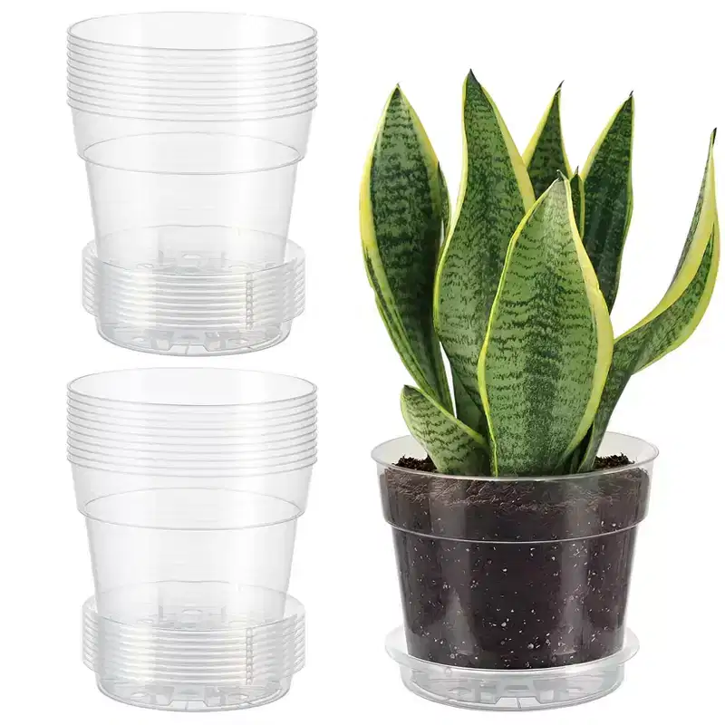 20 Pack 6 in Clear Nursery Pots for Plants with Saucers, Thickened Plastic Plant Pots with Drainage Holes, Transparent Seeding Start Planters