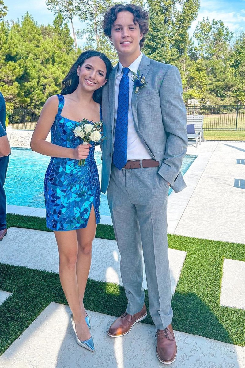 Square Neck Silver Cut Mirror Sequin Bodycon Mini Party Dresses