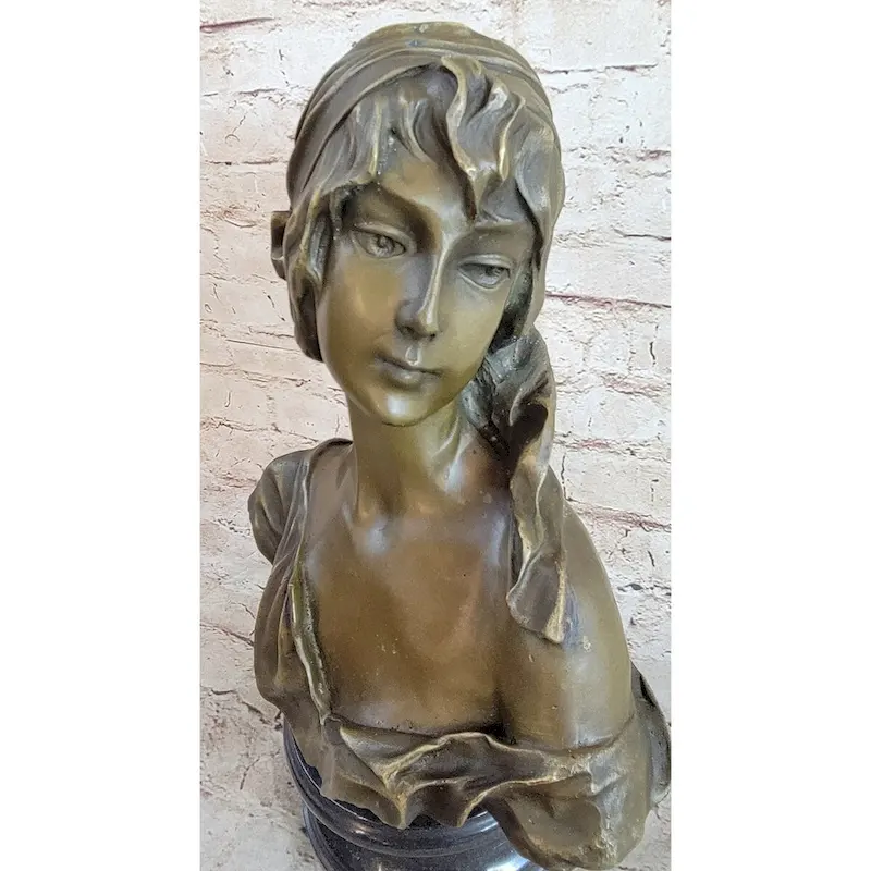 Milo MaidenS Gaze  Elegant Bronze Female Bust Sculpture On Marble Base