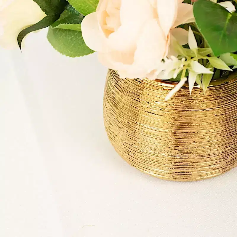 Home Collection 4Pcs Round Gold Metallic Ceramic Succulent Pots 3