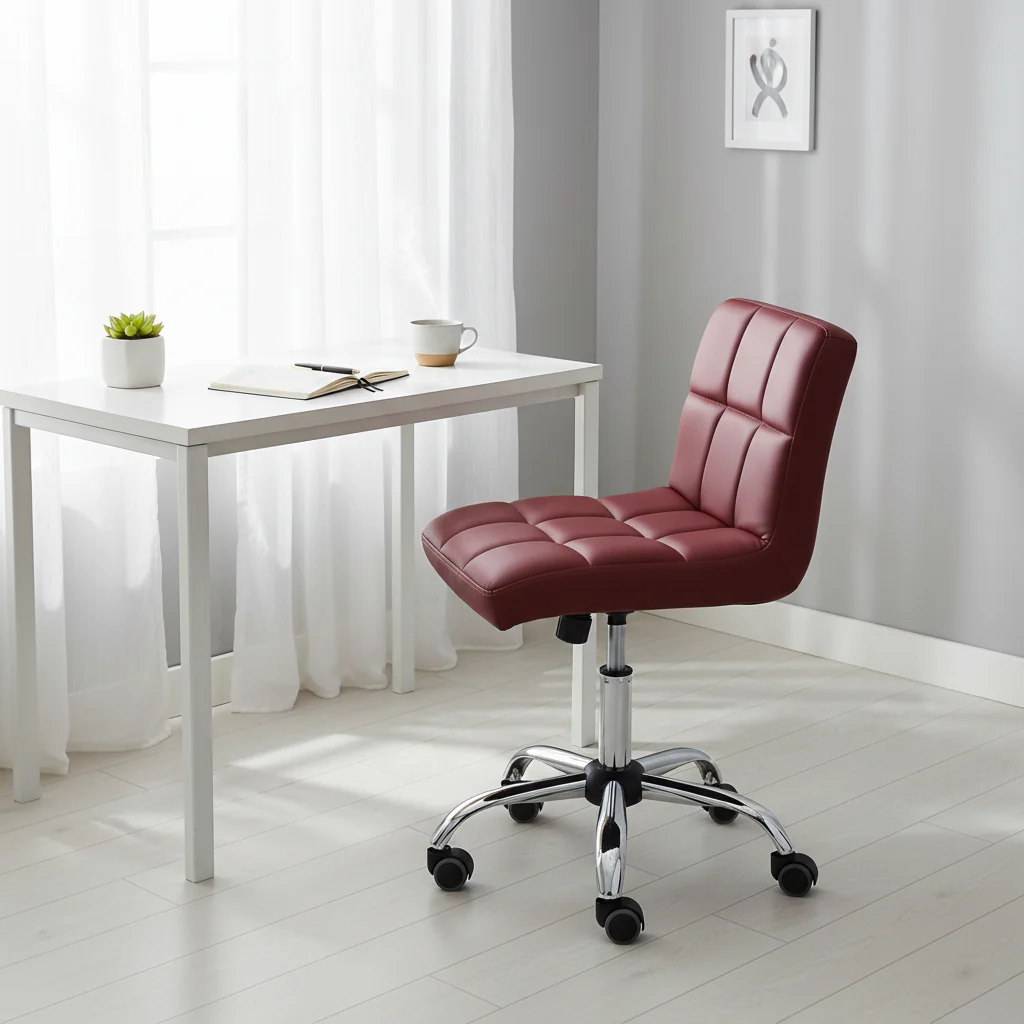 Home Office Chair — Button-Tufted Design, Armless with Extra-Thick Cushion, Height Adjustable (19–25 inches), Modern Style (Red)