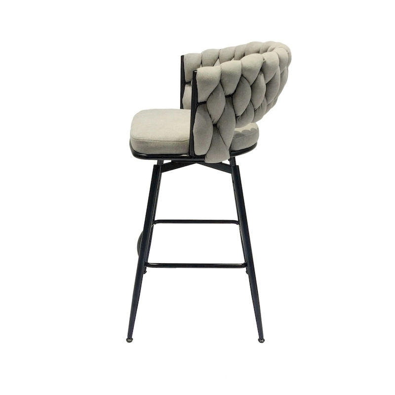 2 Woven Bar Stool,Black Legs No Adjustable Chairs,360 Swivel Upholstered Bar Chair Counter Stool Arm Chairs With Back Footrest