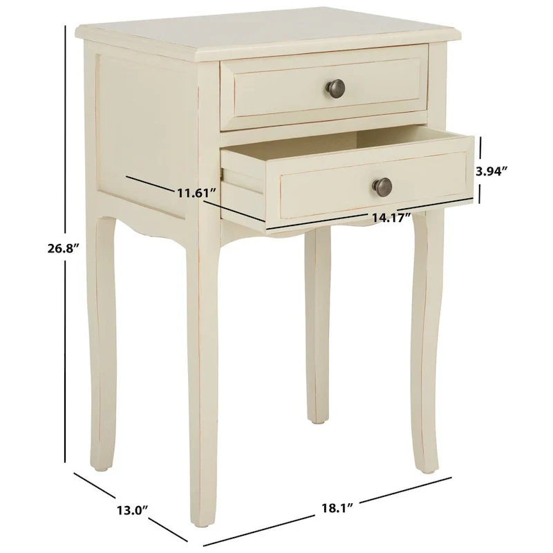 French Farmhouse Accent Table with 2 Drawers - Natural Elm Wood