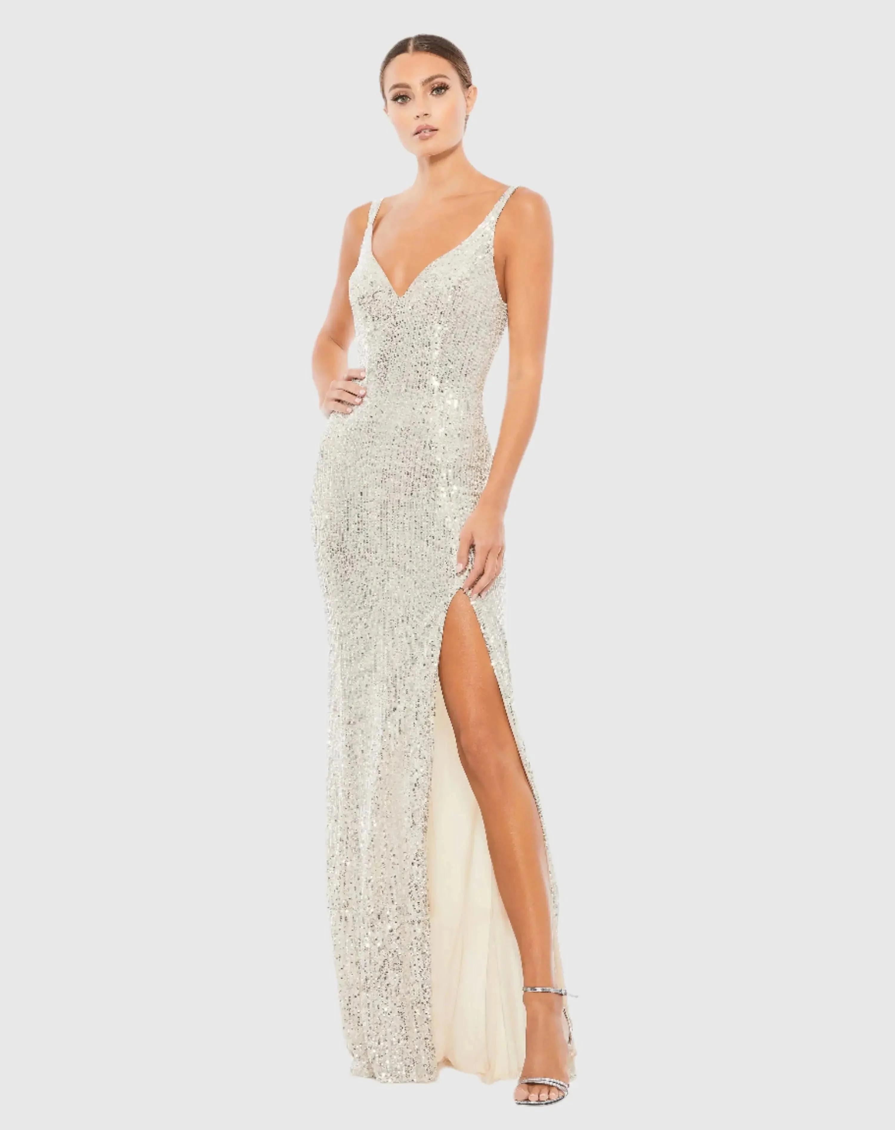 Silver Fully Sequined Scoop Back Gown