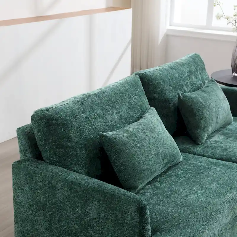 Green 68.9 Chenille 2-Seater Sofa with Detachable Cushions and Wooden Legs