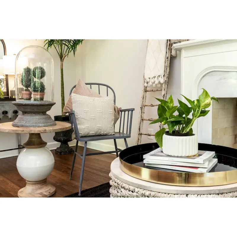 Round Mango Wood and Metal Pedestal Table,