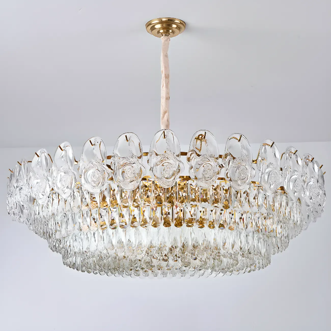 Modern Luxury Gold Tiered Crystal Round Chandelier